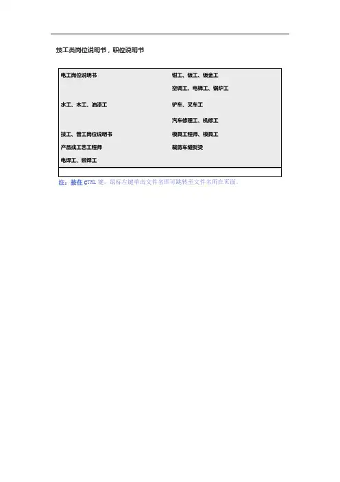 技工类岗位说明书,职位说明书