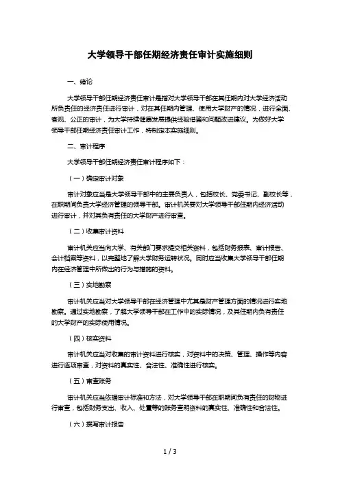 大学领导干部任期经济责任审计实施细则