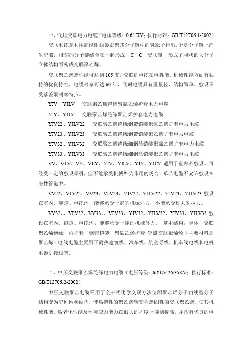 电缆电线型号、电压等级、使用说明等等