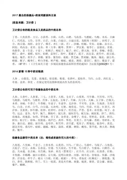 2017最全的保健品+药食同源原料目录