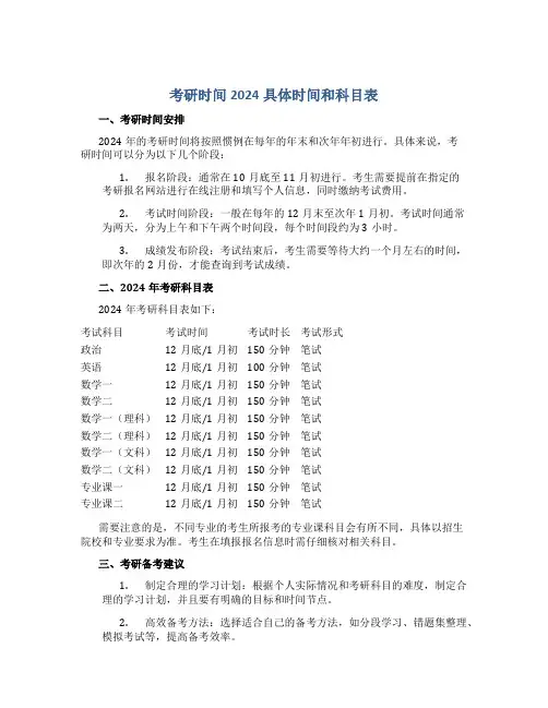 考研时间2024具体时间和科目表