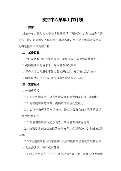 疾控中心某年工作计划