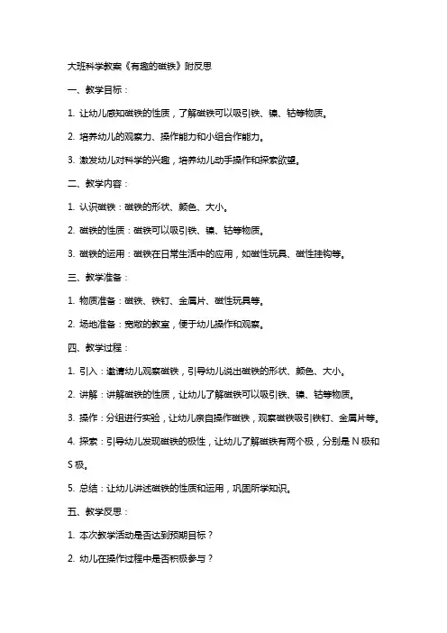 大班科学教案《有趣的磁铁》附反思