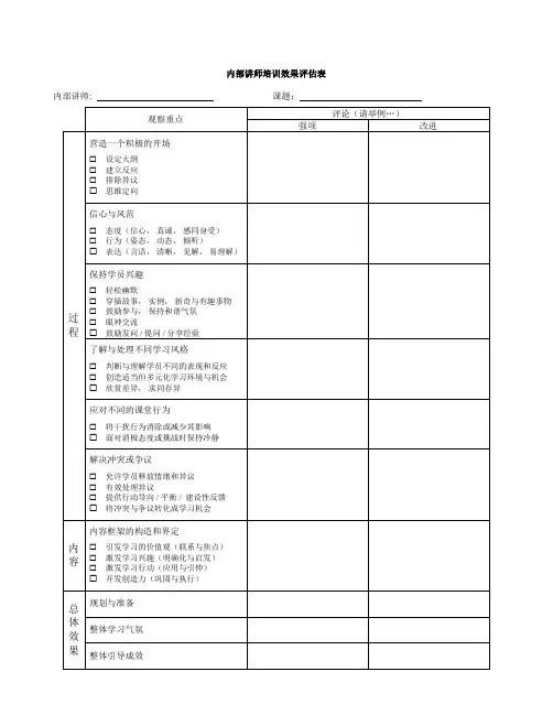 内部讲师培训效果评估表