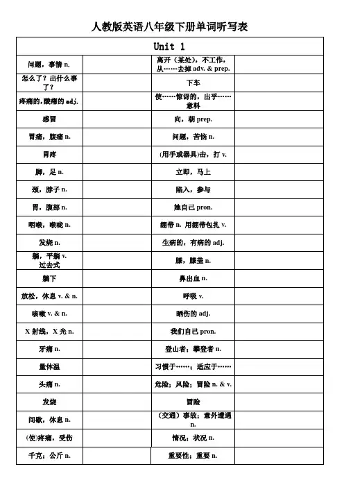 新人教版八下英语单词听写表