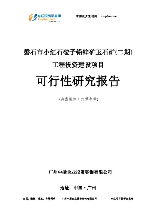 磐石市小红石砬子铅锌矿玉石矿投资建设项目可行性研究报告-广州中撰咨询