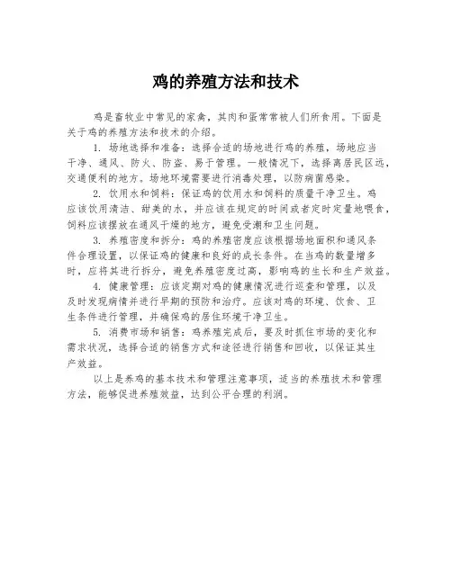鸡的养殖方法和技术