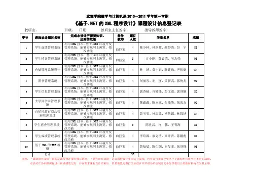 XXX 课程设计信息登记表1