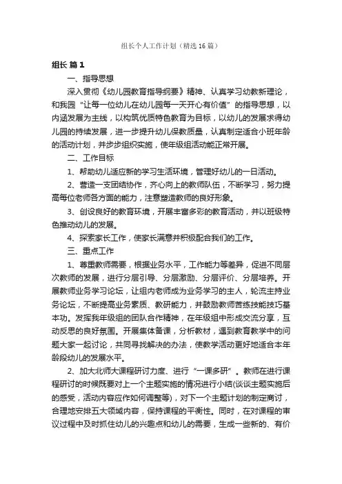 组长个人工作计划（精选16篇）
