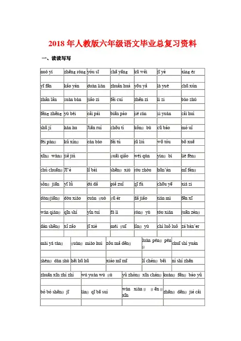 2018年人教版六年级语文毕业总复习资料