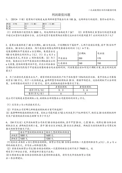 一次函数图表及利润最值问题