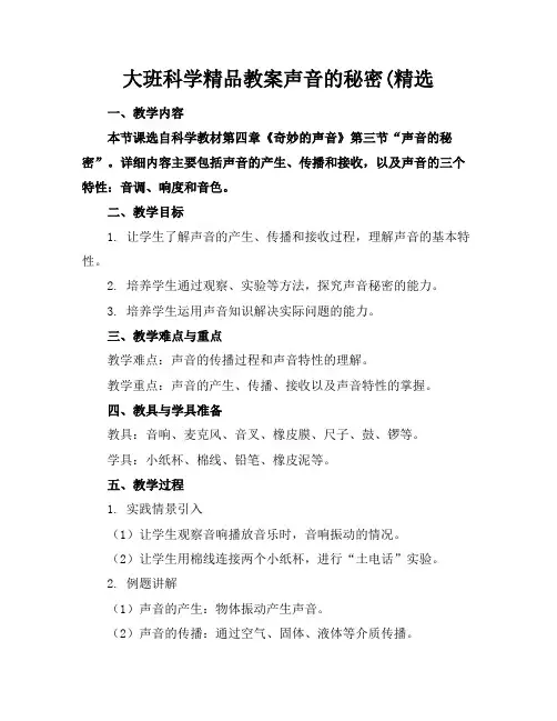 大班科学精品教案声音的秘密(精选