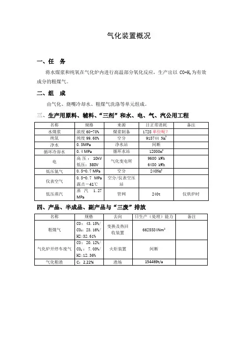 气化装置概况