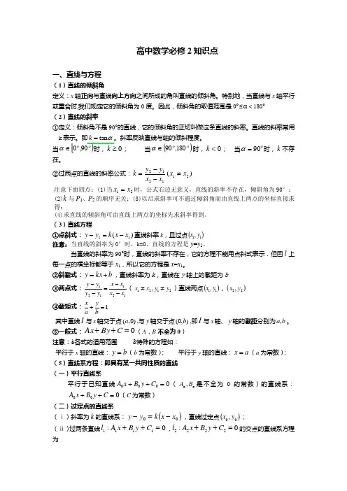 高中数学必修2知识点直线与方程直线的倾斜角定义x轴正向