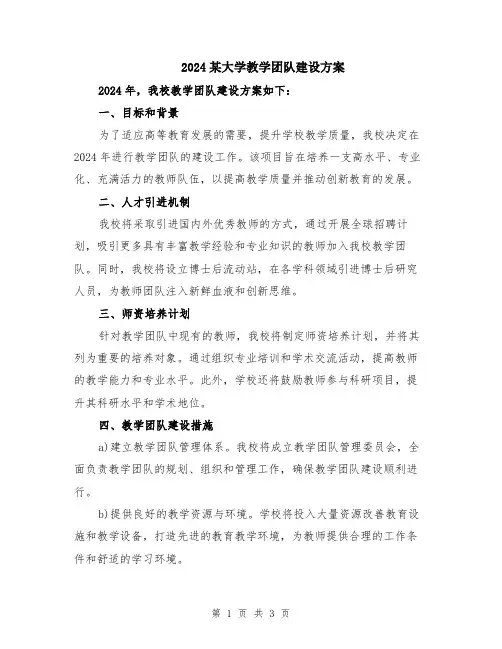 2024某大学教学团队建设方案