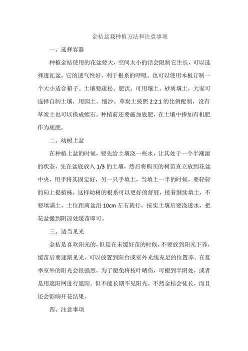 金桔盆栽种植方法和注意事项