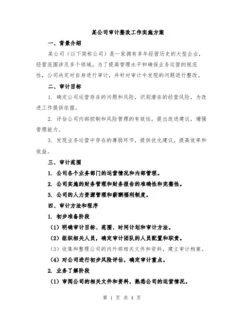 某公司审计整改工作实施方案