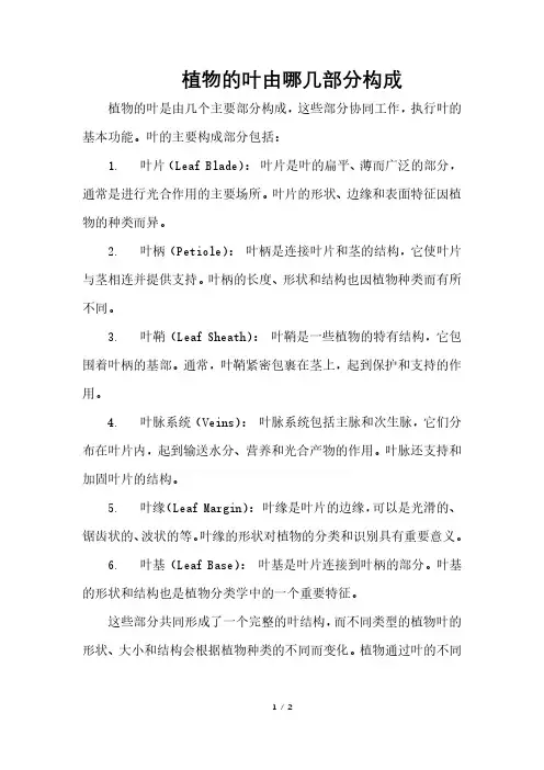 植物的叶由哪几部分构成