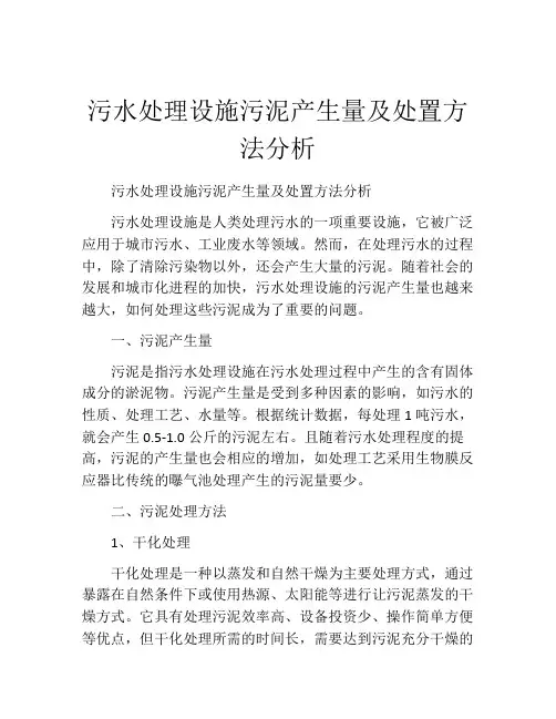 污水处理设施污泥产生量及处置方法分析