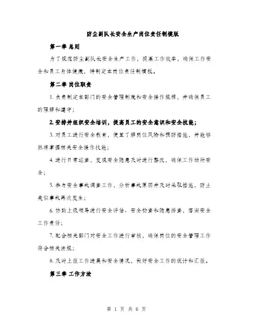 防尘副队长安全生产岗位责任制模版（2篇）