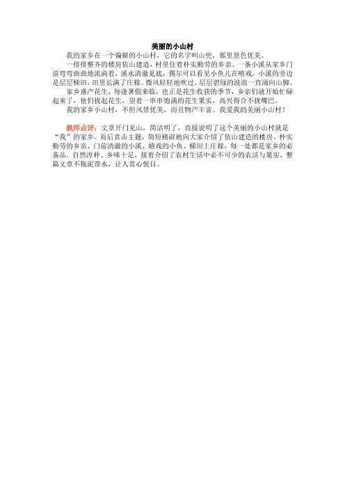 小学组微作文《 美丽的小山村》
