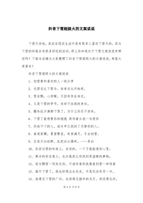 抖音下雪超级火的文案说说