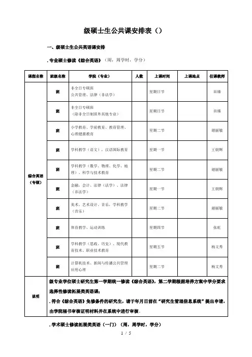 2018级硕士生公共课安排表