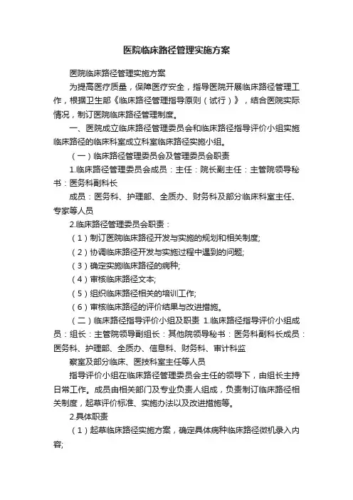 医院临床路径管理实施方案