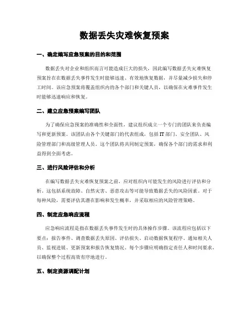 数据丢失灾难恢复预案