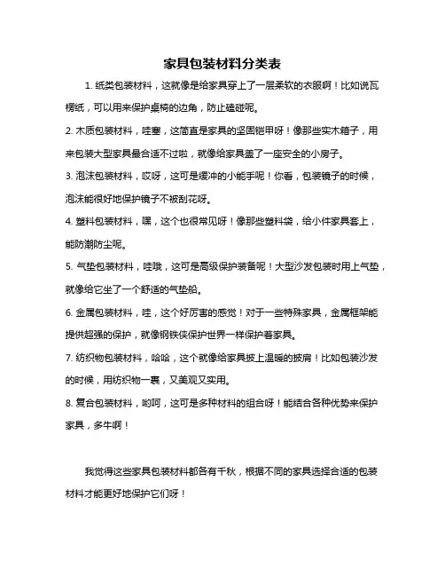 家具包装材料分类表