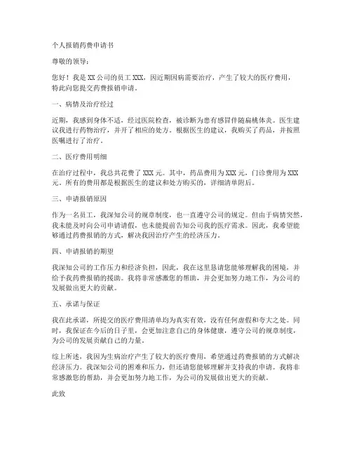 个人报销药费申请书范例