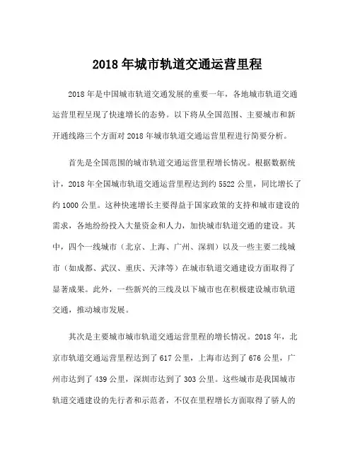2018年城市轨道交通运营里程