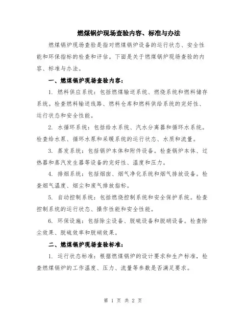 燃煤锅炉现场查验内容、标准与办法
