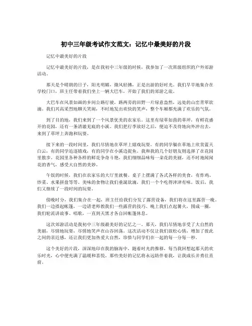 初中三年级考试作文范文：记忆中最美好的片段