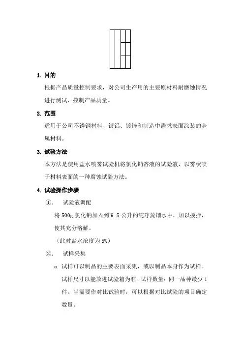 盐雾试验方法及检验标准