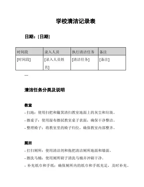 学校清洁记录表