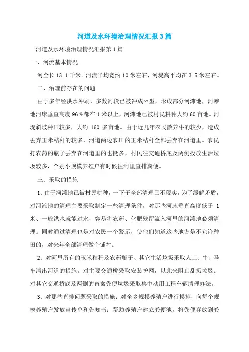 河道及水环境治理情况汇报3篇