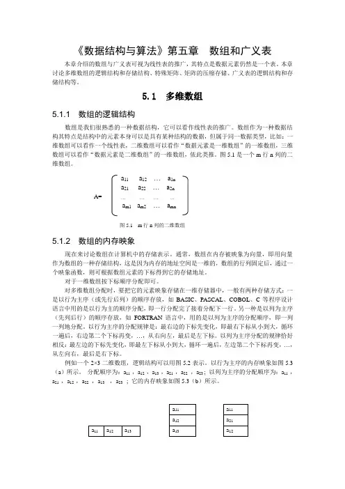 《数据结构与算法》第五章-数组和广义表学习指导材料