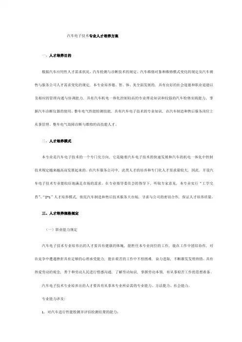 汽车电子技术专业人才培养方案