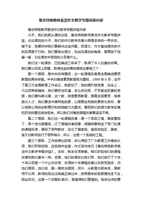 著名特级教师袁浩作文教学专题讲座内容