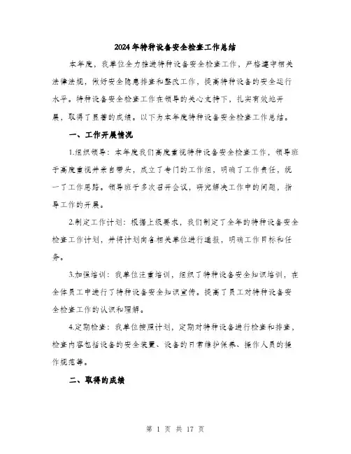 2024年特种设备安全检查工作总结(六篇)