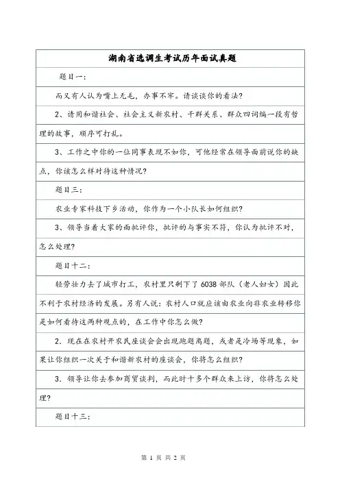 湖南省选调生考试历年面试真题.doc