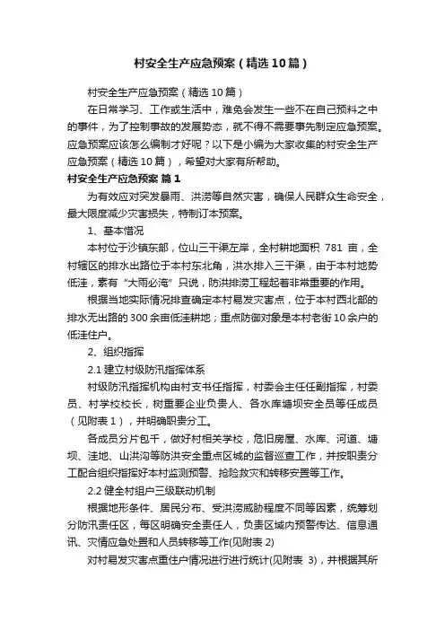 村安全生产应急预案（精选10篇）