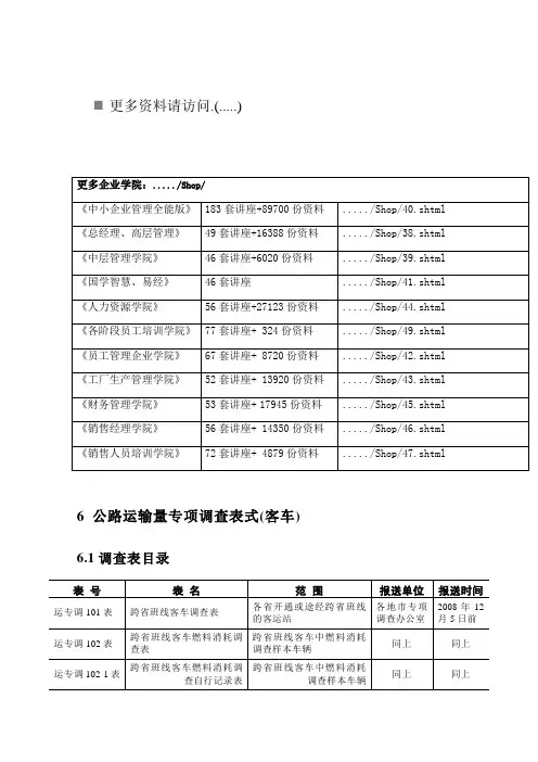 公路运输量专项调查表汇编