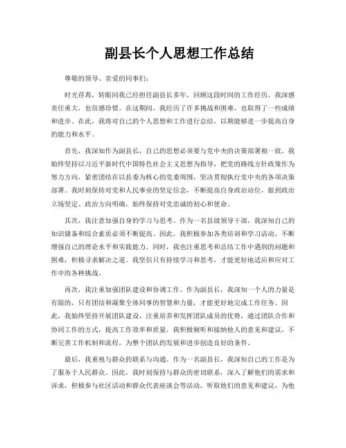 副县长个人思想工作总结