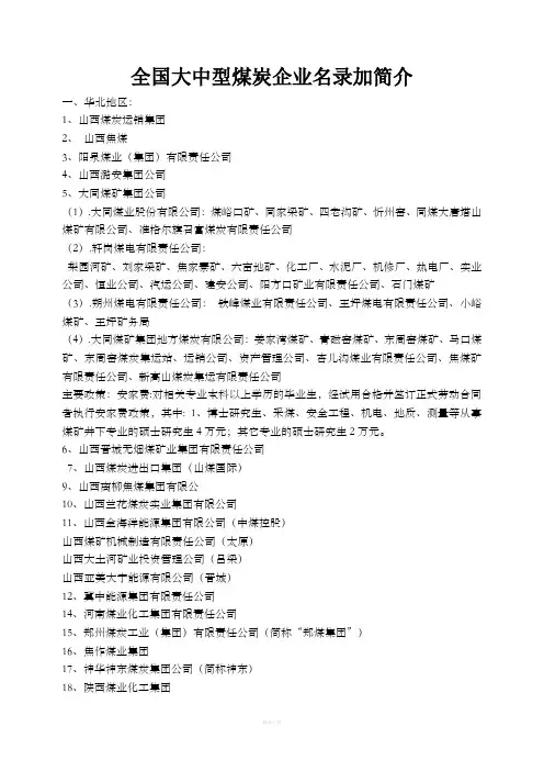 中国大型煤化工简名单