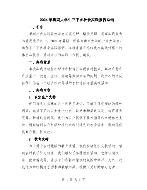 2024年暑期大学生三下乡社会实践报告总结