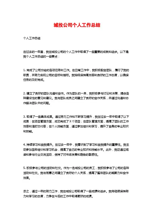 城投公司个人工作总结