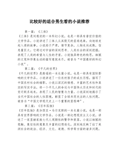 比较好的适合男生看的小说推荐3篇