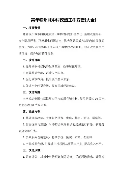 某年钦州城中村改造工作方案[大全]